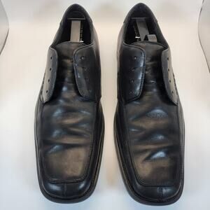 Mens Dress Shoes Size 9.5M Black Leather Square Toe Lace Up Oxford Claiborne